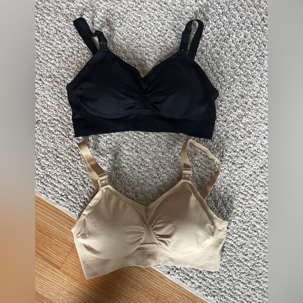 Nursing Bras Black and Beige Front Clasps Padded Size medium